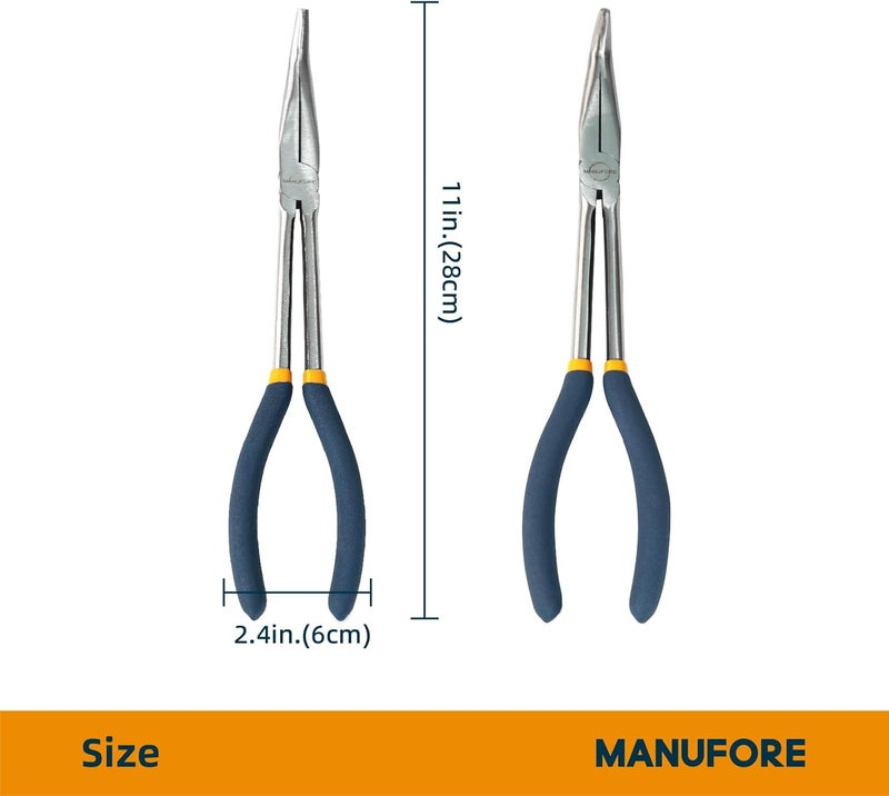 MANUFORE 11 in Long Reach Needle Nose Pliers 3-Piece Set - Straight, 45° Bent, and 90° Bent Heads - Household Tool Kit for Electrical, Repair, DIY - Image 2